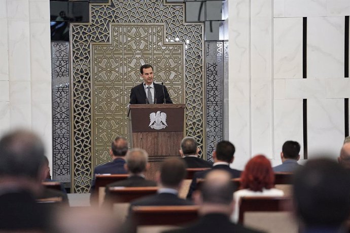 Archivo - Bashar al Assad, en un discurso en Damasco