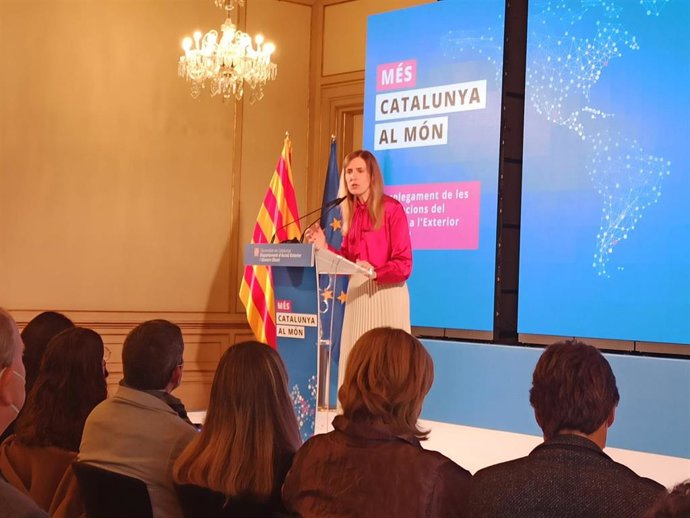 La consellera de Acción Exterior de la Generalitat, Victria Alsina, en un acto en el Palau de Pedralbes para presentar nuevas delegaciones del Govern en el exterior.
