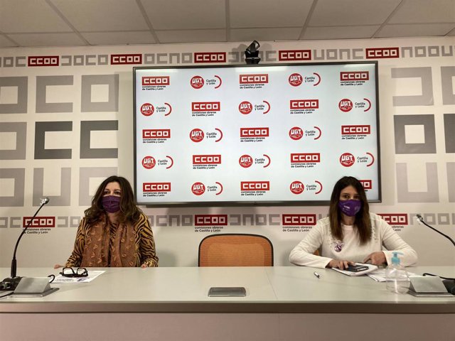 La secretaria Políticas Sociales e Igualdad de UGTCyL, Victoria Zumalacárregui, y la secretaria de Mujeres e Igualdad de CCOO Castilla y León, Yolanda Martín.