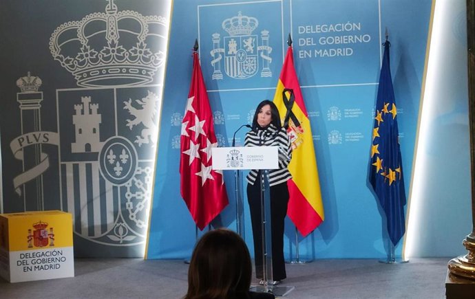 La delegada del Gobierno en Madrid, Mercedes González, en la rueda de prensa para ofrecer el Balance de la Criminalidad den 2021 en la región