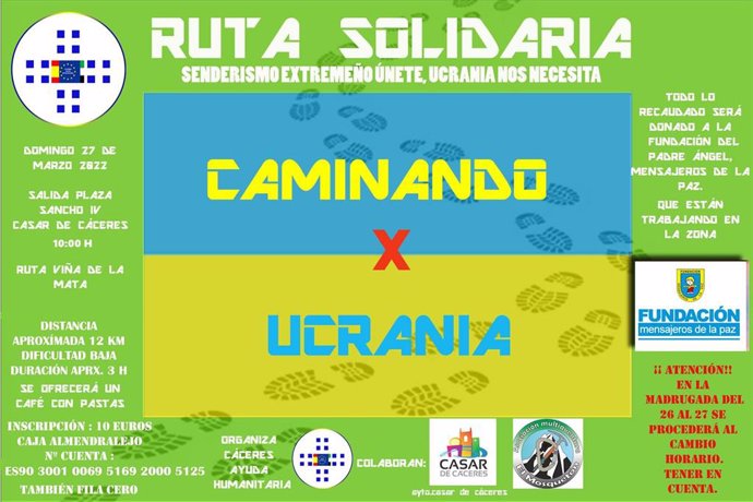 Cartel de la ruta senderista que se ha organizado para ayudar a la población de Ucrania