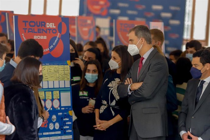 Sus Majestades los Reyes Felipe VI y Letizia, en la  inauguración del Tour del Talento a 07 de marzo del 2022 en Málaga (Andalucía, España)