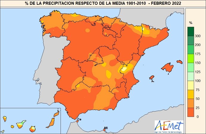 Febrero registra apenas el 21% de las lluvias normales y se convierte en el tercero más seco de este siglo.