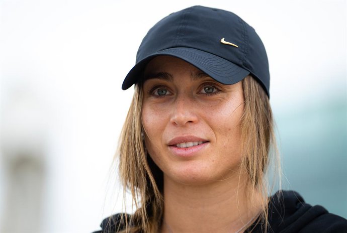 Paula Badosa of Spain talks to the media during All Access Hour at the 2022 Dubai Duty Free Tennis Championships WTA 1000 tennis tournament