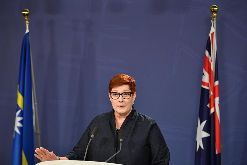 Australian Foreign Affairs Minister Marise Payne during a press conference in Sydney, Monday, February 28, 2022. Minister Payne was due to hold a joint press conference with the Nauruan President Lionel Aingimea but was unable to attend. (AAP Image/Dean