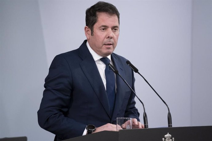 El presidente de Cepyme y vicepresidente de la CEOE, Gerardo Cuerva, en una rueda de prensa posterior a una reunión con el Gobierno, en el Complejo de la Moncloa, a 7 de marzo de 2022, en Madrid (España). 