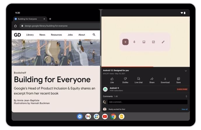 Modo 'pantalla dividida' de Android 12L para tabletas