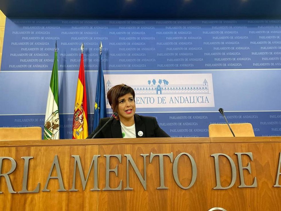 La portavoz de Adelante Andalucía, Teresa Rodríguez, en rueda de prensa en una foto de archivo.