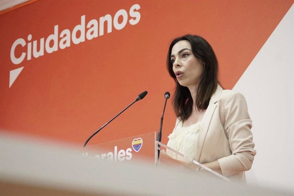La portavoz de Cs en el Parlamento de Andalucía, Teresa Pardo, este martes en rueda de prensa.