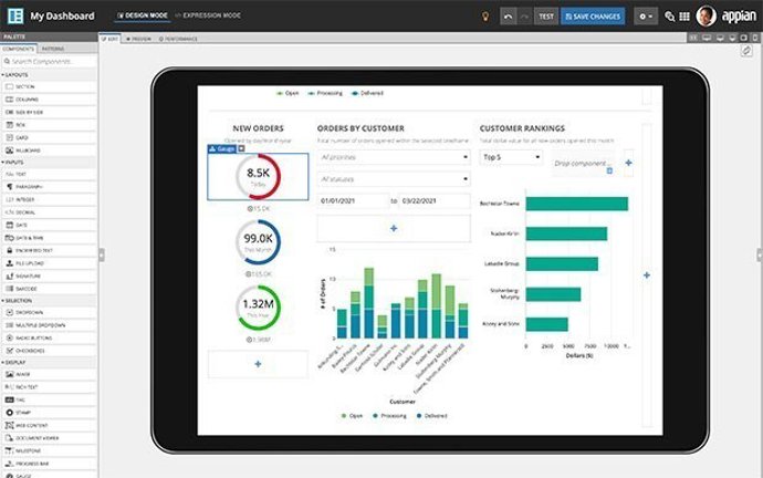 With Appian Portals, designers use low-code to quickly build and manage secure external websites that capture and expose data from Appian applications.