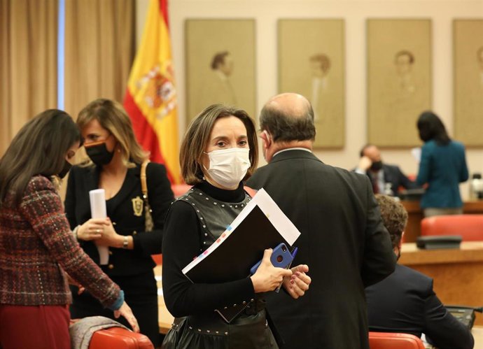 La portavoz del PP en el Congreso de los Diputados, Cuca Gamarra, a su llegada a una reunión de la Mesa del Congreso de los Diputados, a 8 de marzo de 2022, en Madrid (España).