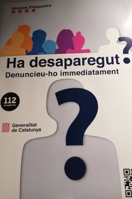 Imagen del cartel que recomienda denunciar "inmediatamente" las desapariciones llamando al teléfono de emergencias 112