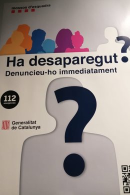Imatge del cartell que recomana denunciar "immediatament" les desaparicions cridant el telfon d'emergncies 112