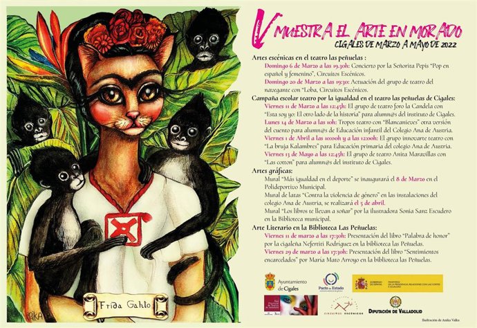 Cartel con la programación de la V Muestra 'El Arte en Morado'.