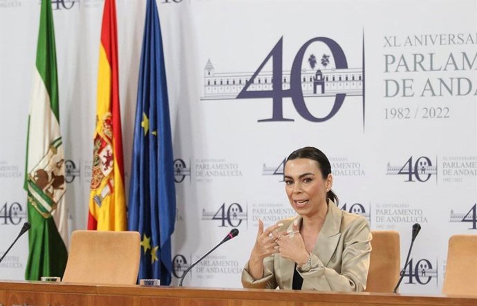 La portavoz de Cs en el Parlamento de Andalucía, Teresa Pardo, este miércoles en rueda de prensa.