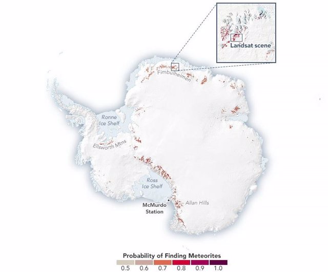 Mapa de probabailidad de encontrar meteoritos en la Antártida