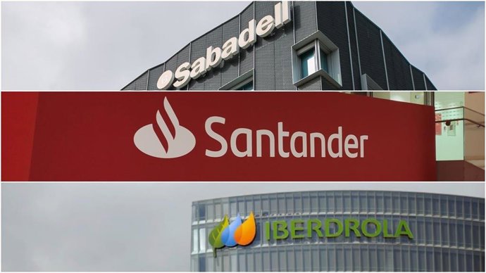 Archivo - Logos de Banco Sabadell, Banco Santander e Iberdrola