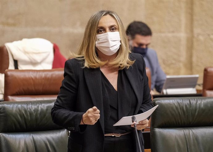 La consejera de Fomento, Infraestructuras y Ordenación del Territorio, Marifrán Carazo, en una foto de archivo en el Pleno del Parlamento de Andalucía.