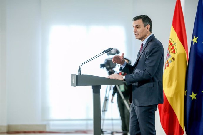 El presidente del Gobierno, Pedro Sánchez, preside el acto de agradecimiento al trabajo realizado por el Foro Nacional de Ciberseguridad, en el Complejo de la Moncloa, a 9 de marzo de 2022, en Madrid (España). 
