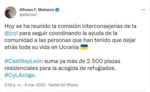 Tuit de Alfonso Fernández Mañueco.