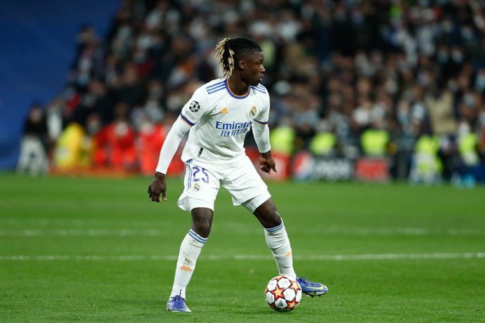Eduardo Camavinga of Real Madrid in action during the UEFA Champions League, round of 16 - second leg, football match played between Real Madrid and Paris Saint Germain - PSG at Santiago Bernabeu stadium on March 09, 2022, in Madrid, Spain.