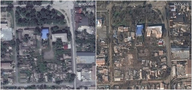 El antes y después de la destrucción de Mariúpol en Ucrania por la invasión de Rusia