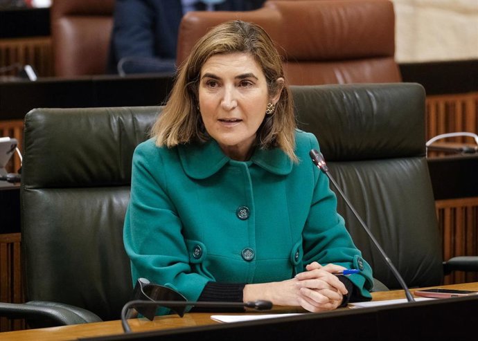 La consejera de Empleo, Rocío Blanco, este jueves en el Pleno del Parlamento de Andalucía.