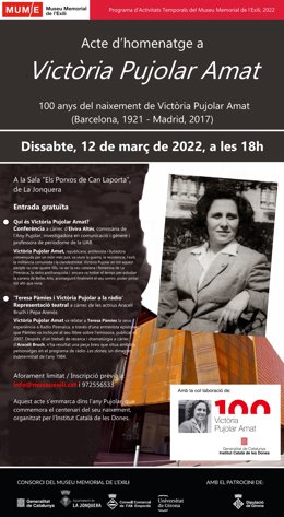 Cartell de l'acte d'homenatge a Victria Pujolar Amat al MUME