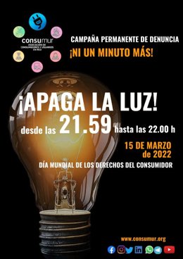 Consumur llama a la ciudadanía a apagar la luz este martes en protesta por los "desorbitados" precios de la luz