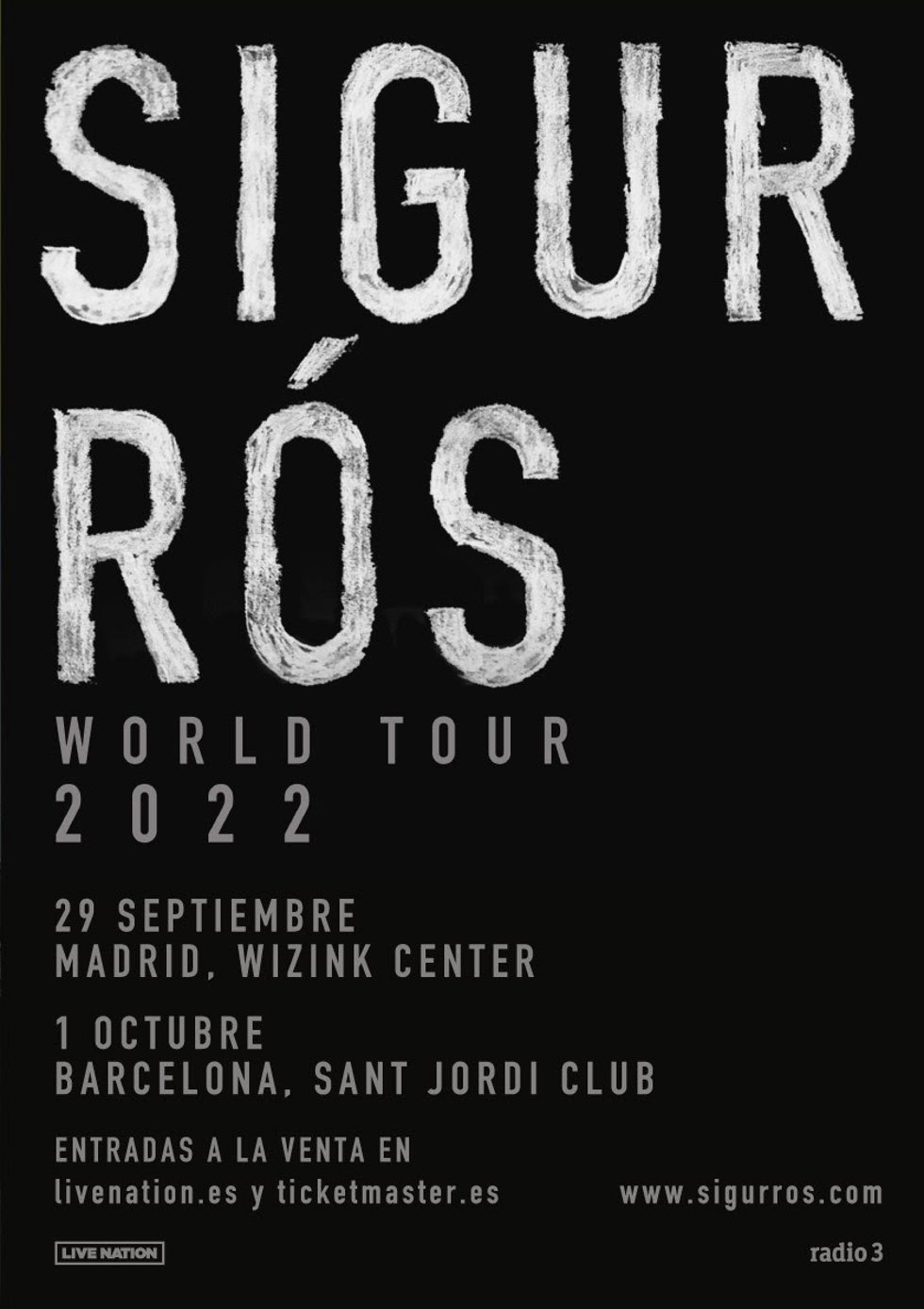 Cartel de los conciertos de Sigur Rós en Madrid y Barcelona en 2022