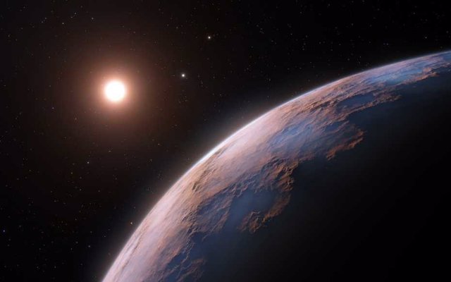 Impresión artística de Proxima d, un candidato a exoplaneta identificado a principios de este año que orbita alrededor de la tenue estrella enana roja a Centauri C.