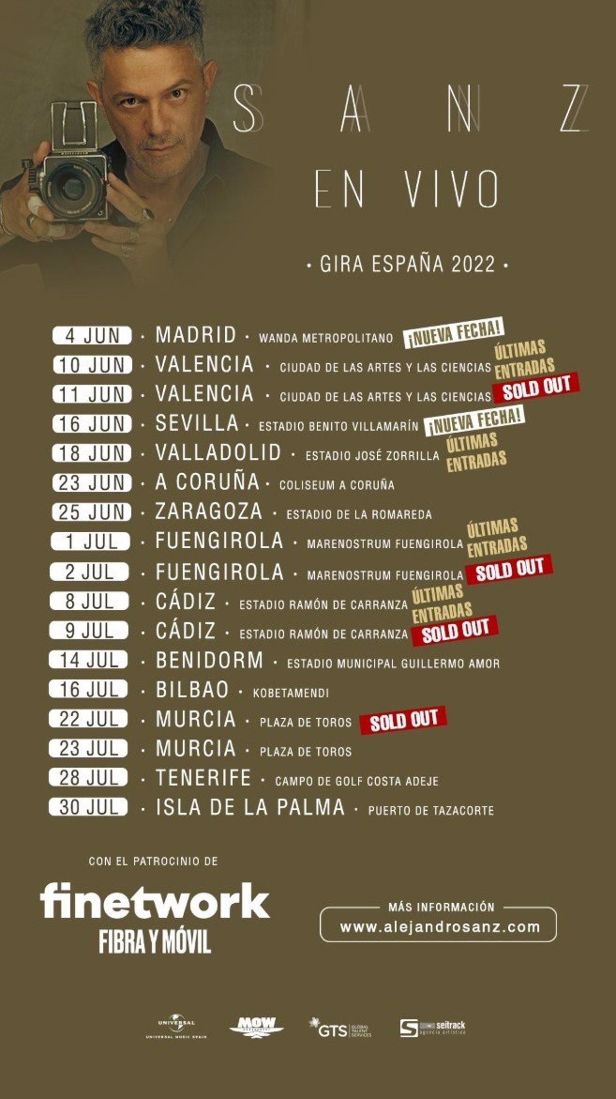 Alejandro Sanz presents a tour in Spain, with which he will tour 13 cities in June and July, including Madrid and Seville