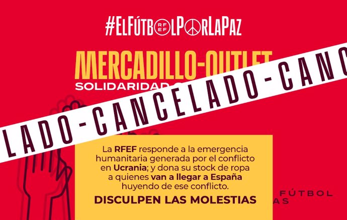 La RFEF cancela el mercadillo solidario y donará finalmente sus existencias de ropa deportiva a ucranianos refugiados en España.