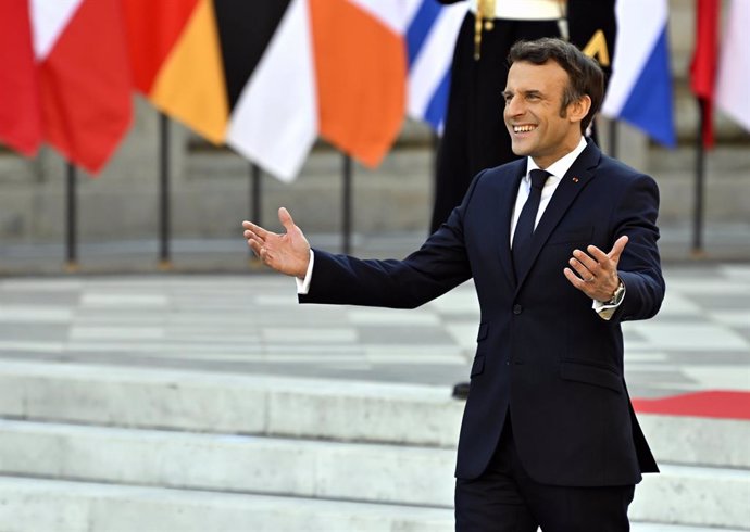 10 March 2022, France, Versailles: French President Emmanuel Macron pictured at the arrivals at the Palace of Versailles for the meeting of European Union EU leaders at an informal two-day meeting. The topic is the current development after the Russian 