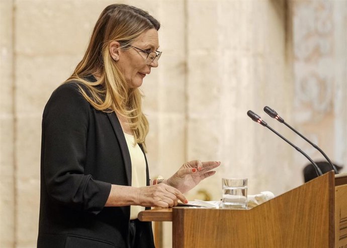 La diputada de Cs, Concha González Insúa, este jueves en el Pleno del Parlamento en la defensa de la PNL de su partido.