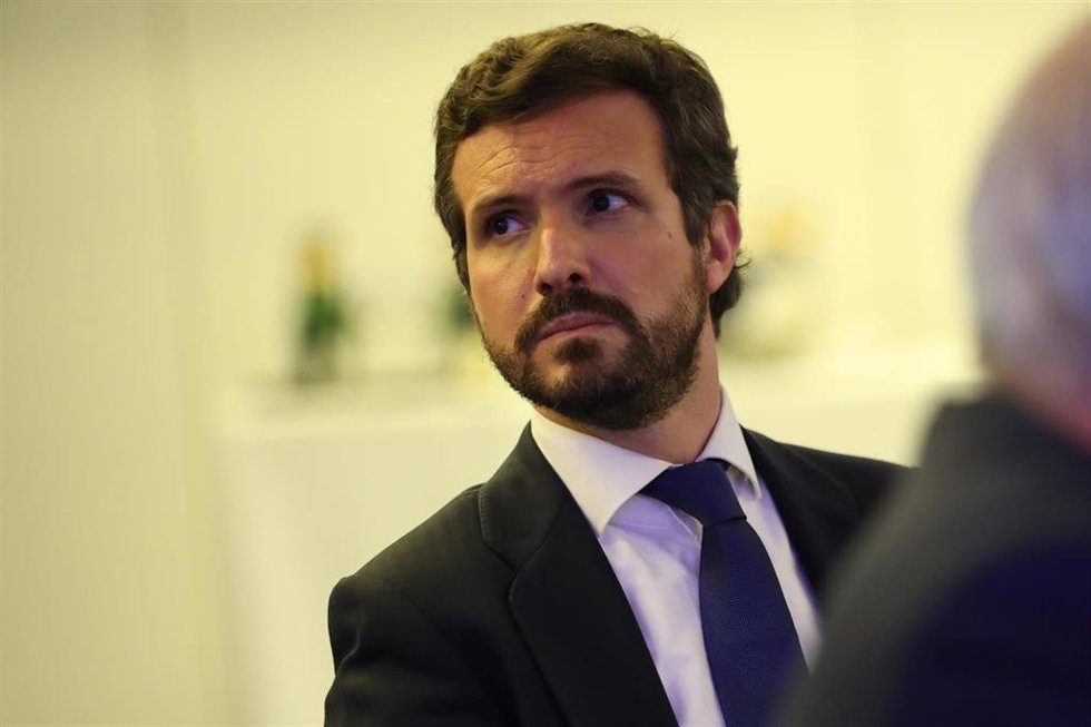 El presidente del PP, Pablo Casado, en la cumbre del PPE celebrada en París. Photo: -/EPP/dpa