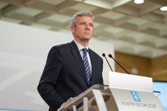 El vicepresidente primeiro de la Xunta, Alfonso Rueda, durante la rueda de prensa de la Administración autonómica