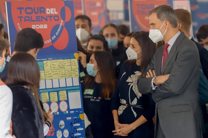 Sus Majestades los Reyes Felipe VI y Letizia, en la  inauguración del Tour del Talento a 07 de marzo del 2022 en Málaga (Andalucía, España)