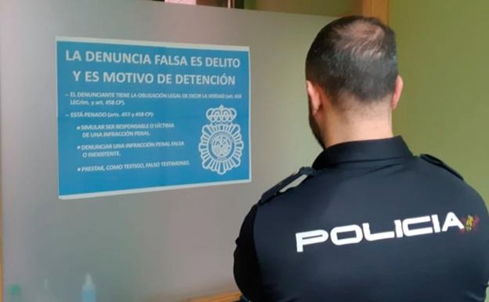Advertencia de la Policía Nacional sobre las consecuencias de presentar una denuncia falsa.