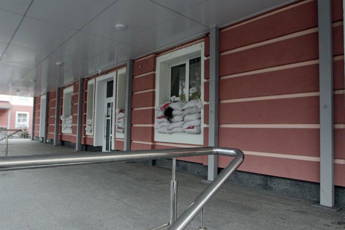 Hospital protegit amb sacs de sorra a Kíiv 
