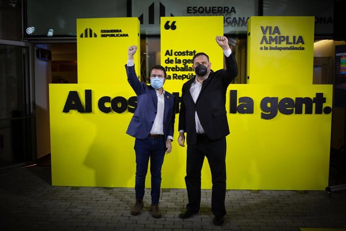 Archivo - El presidente de la Generalitat, Pere Aragons, y el líder de ERC, Oriol Junqueras. ARCHIVO.