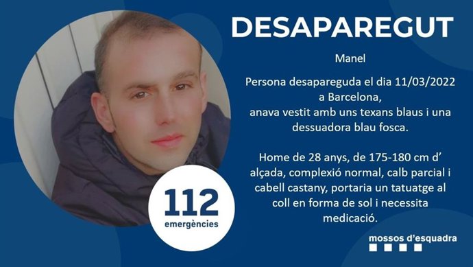 Imatge de l'home desaparegut a Barcelona.