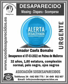 Localizado Amador Caefa Bomaho, desaparecido en Palma el 7 de marzo de 2022