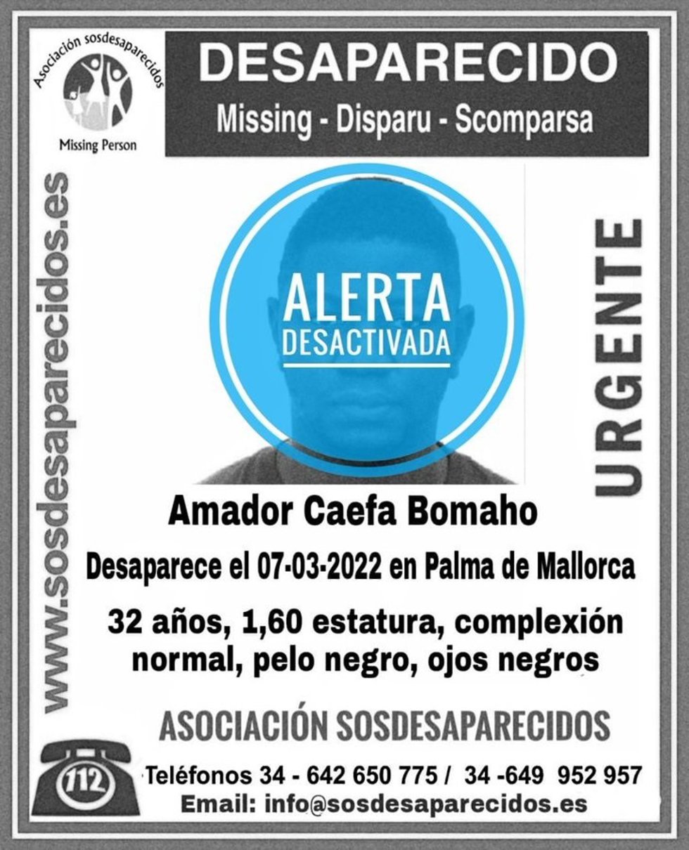 Localizado Amador Caefa Bomaho, desaparecido en Palma el 7 de marzo de 2022