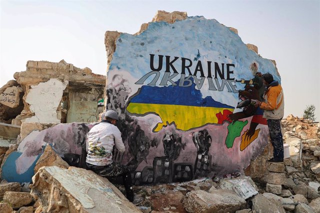 Mural en solidaridad con Ucrania en Binnish, Siria 