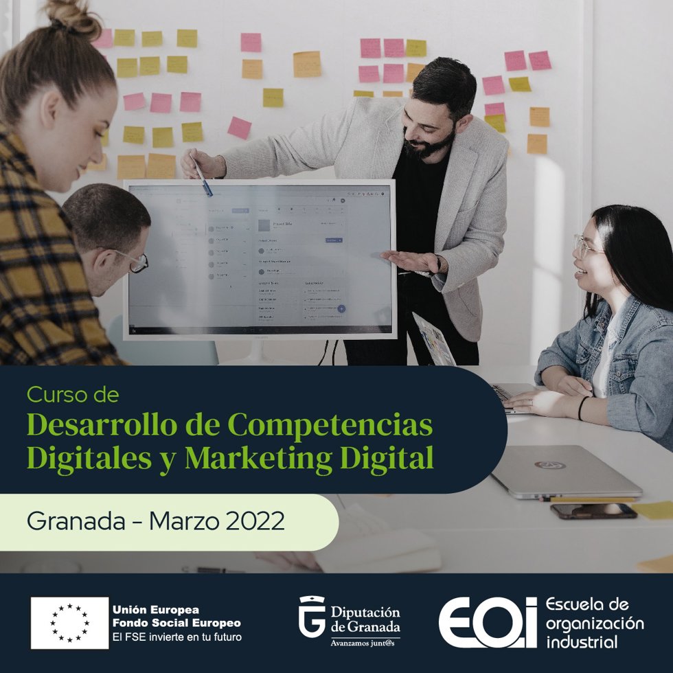 Imagen de promoción del curso organizado por la Diputación de Granada y la EOI para mejorar las competencias digitales de las pymes y autónomos.