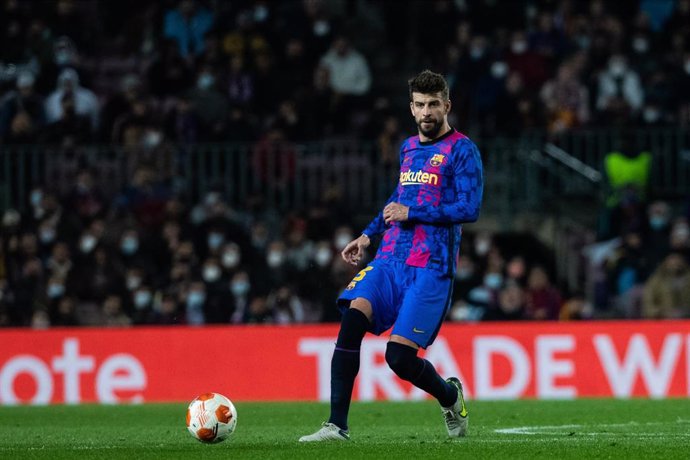 Gerard Pique of FC Barcelona in action during the Europa League match, football match played between FC Barcelona and Galatasaray at Camp Nou stadium on March 10, 2022, in Barcelona, Spain.