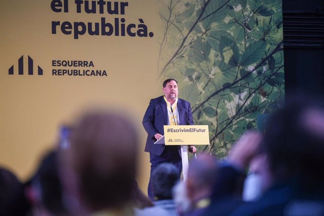 El líder de ERC, Oriol Junqueras, en su discurso en la Conferencia Nacional del partido.