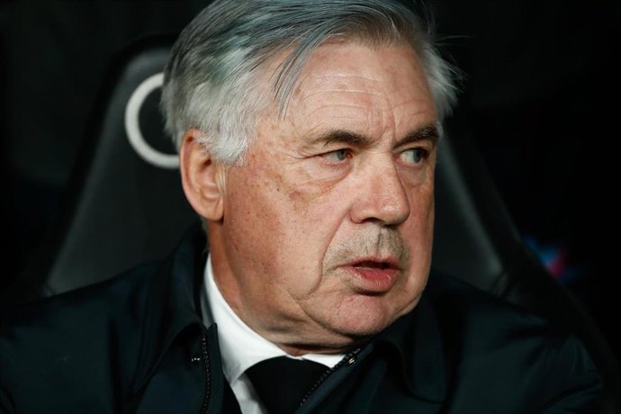 Carlo Ancelotti, coach of Real Madrid, looks on during the spanish league, La Liga Santander, football match played between Real Madrid and Real Sociedad at Santiago Bernabeu stadium on March 05, 2022, in Madrid, Spain.