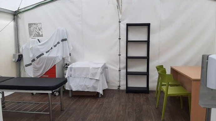 Imagen de las instalaciones que está acondicionando la Generalitat valenciana para acoger en Alicante a refugiados de Ucrania.